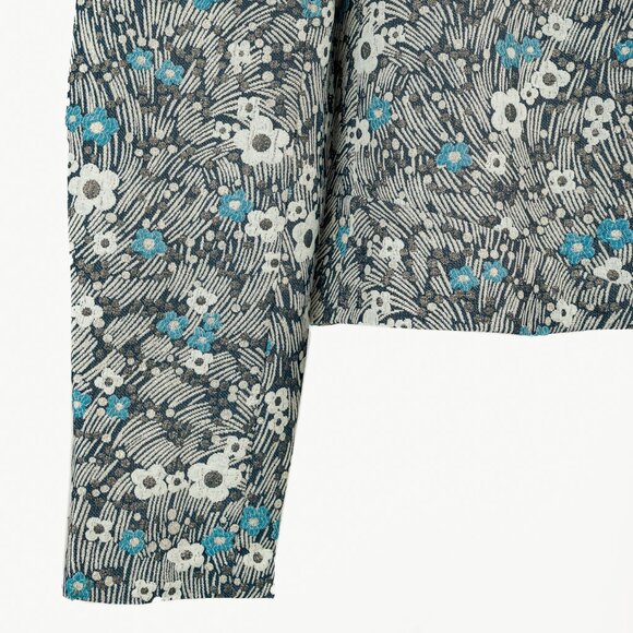 Chloe Blue and Gold Floral Brocade Boxy Cropped Jacket - Picture 5 of 7